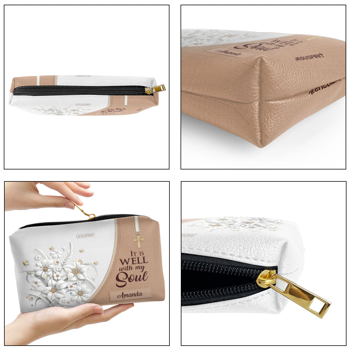 Jesuspirit | It Is Well With My Soul | Personalized Leather Pouch With Zipper | Meaningful Gift For Spiritual Members NUH336