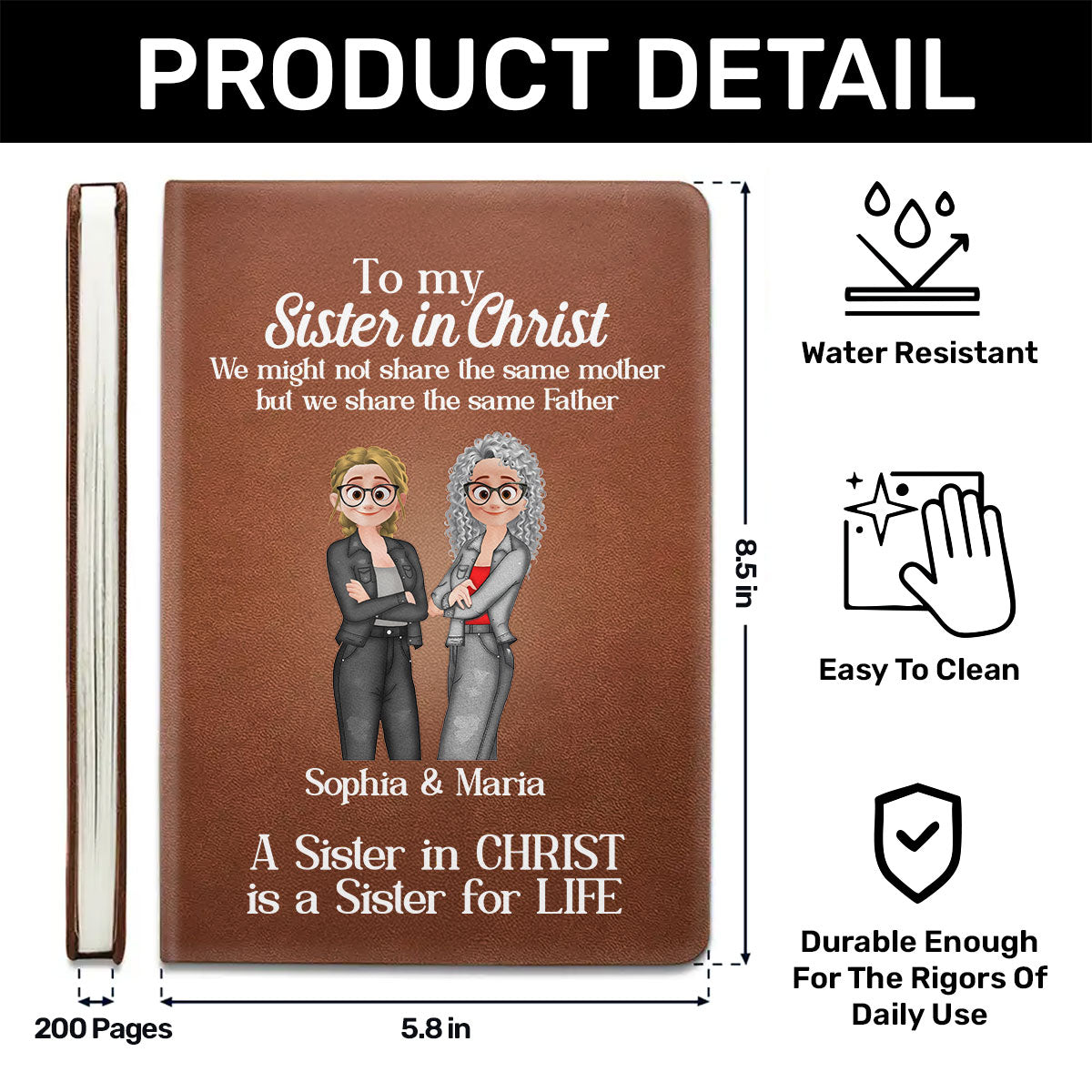 A Sister In Christ Is A Sister For Life | Personalized Leather Cover Notebook