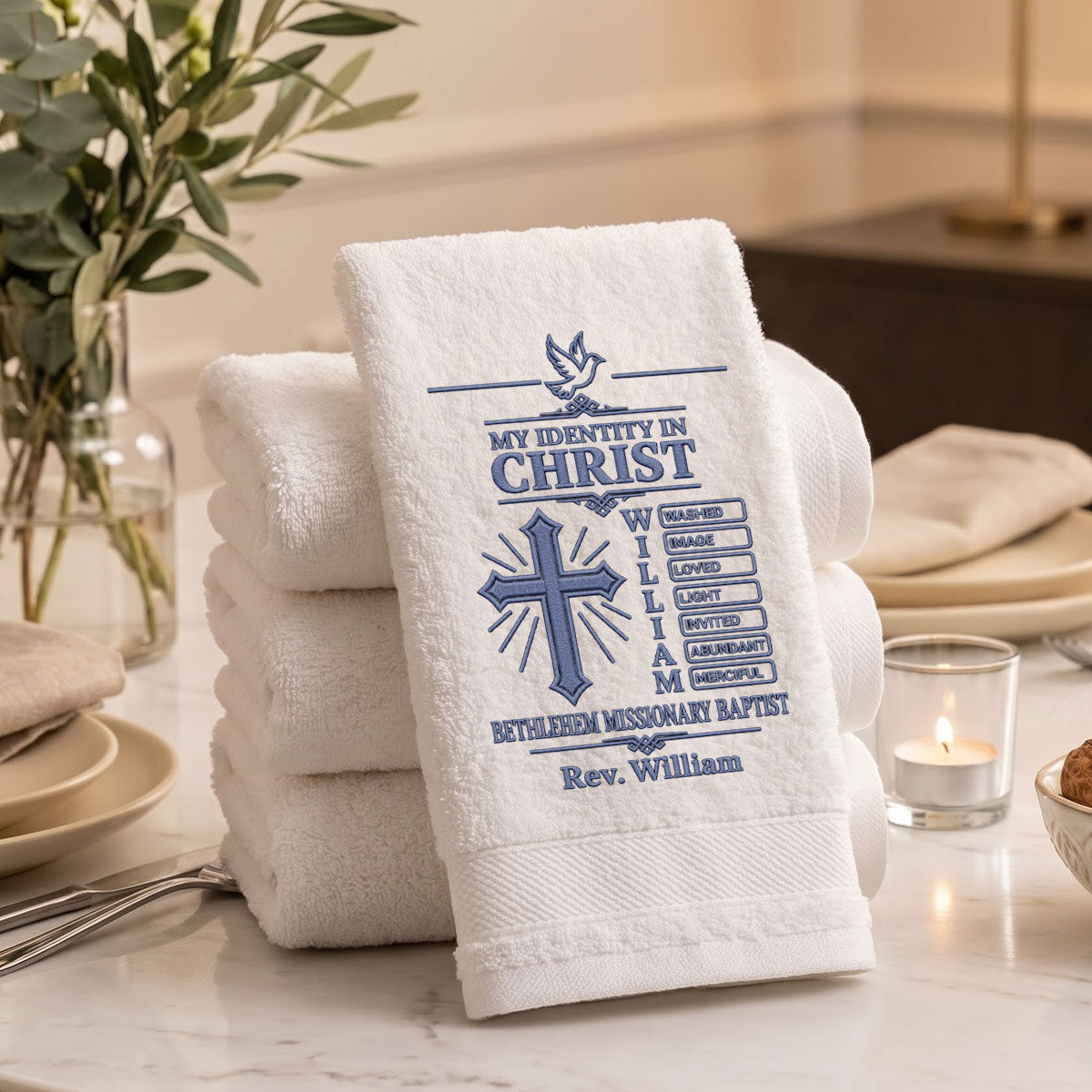 Chosen And Redeemed In Christ | Personalized Embroidered Fingertip Towel