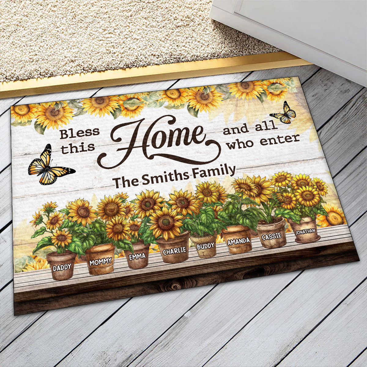 Bless This Home Sunflowers | Personalized Doormat JSDMHLTN1795L