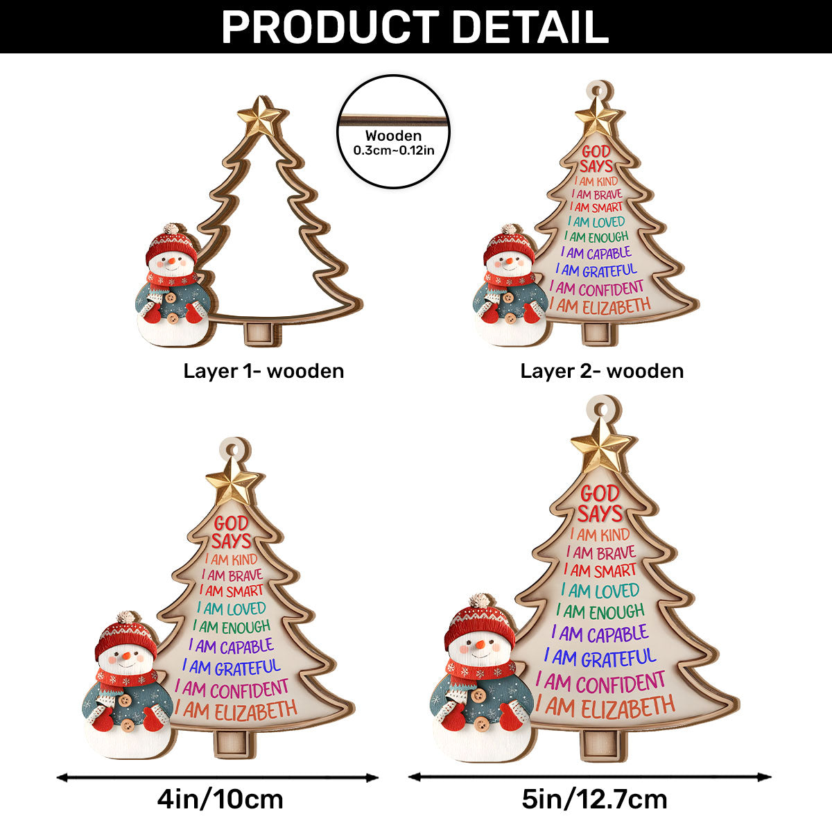 God Says I Am | Personalized 2-Layered Wooden Ornament