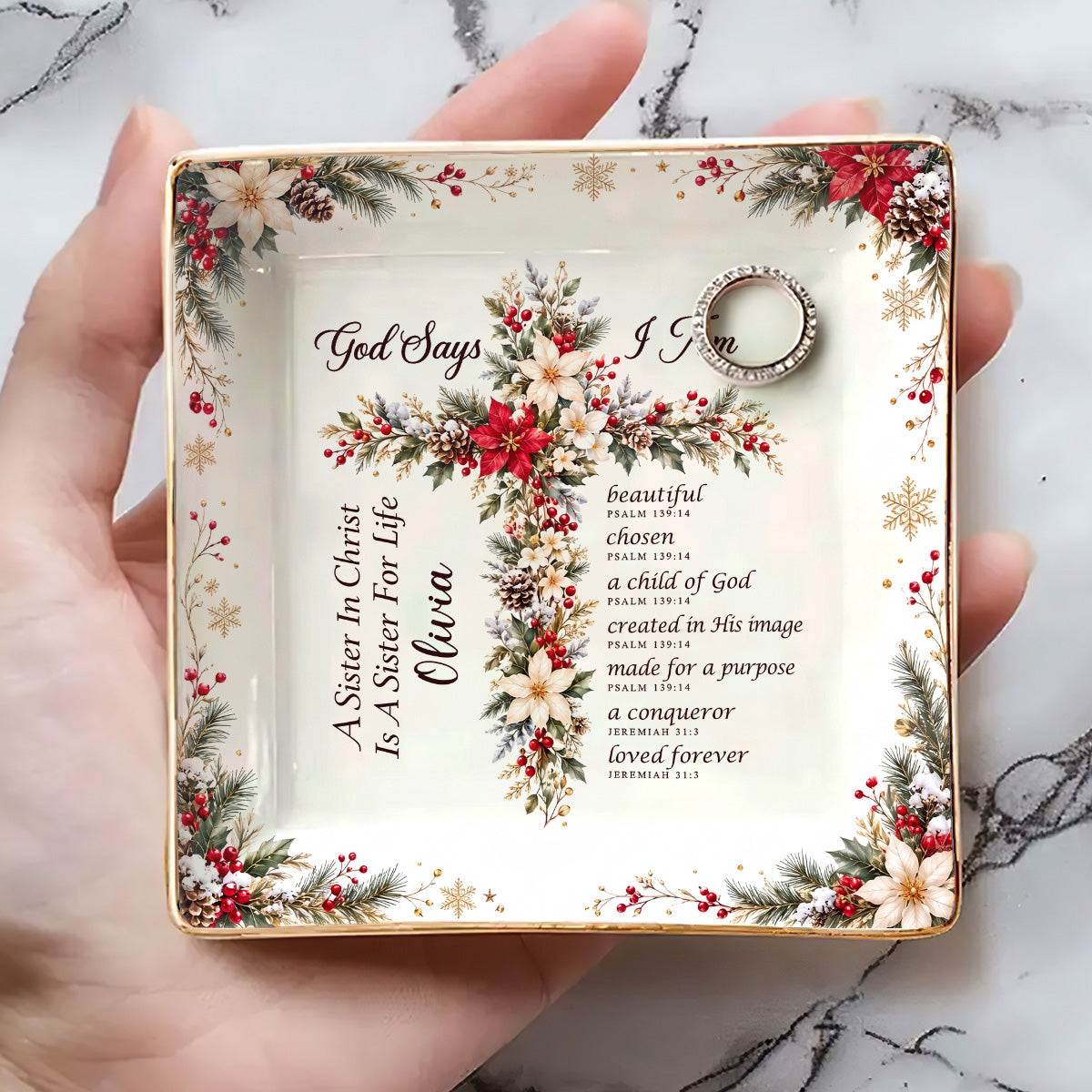 God Says I Am | Personalized Ceramic Ring Dish Square