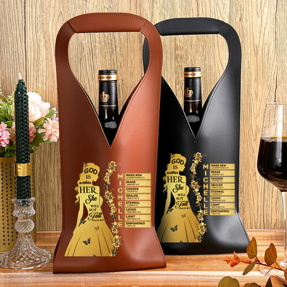 God Is Within Her She Will Not Fall | Personalized Leather Wine Bag