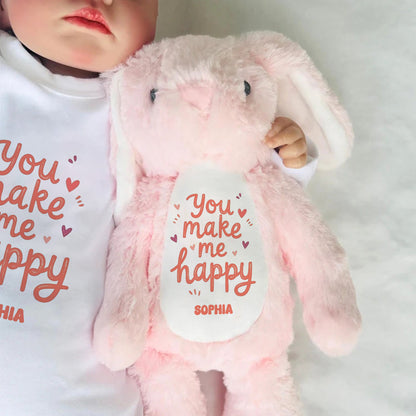 You Make Me Happy | Personalized Stuffed Bunny
