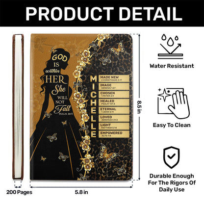 God Is Within Her She Will Not Fall | Personalized Leather Cover Notebook