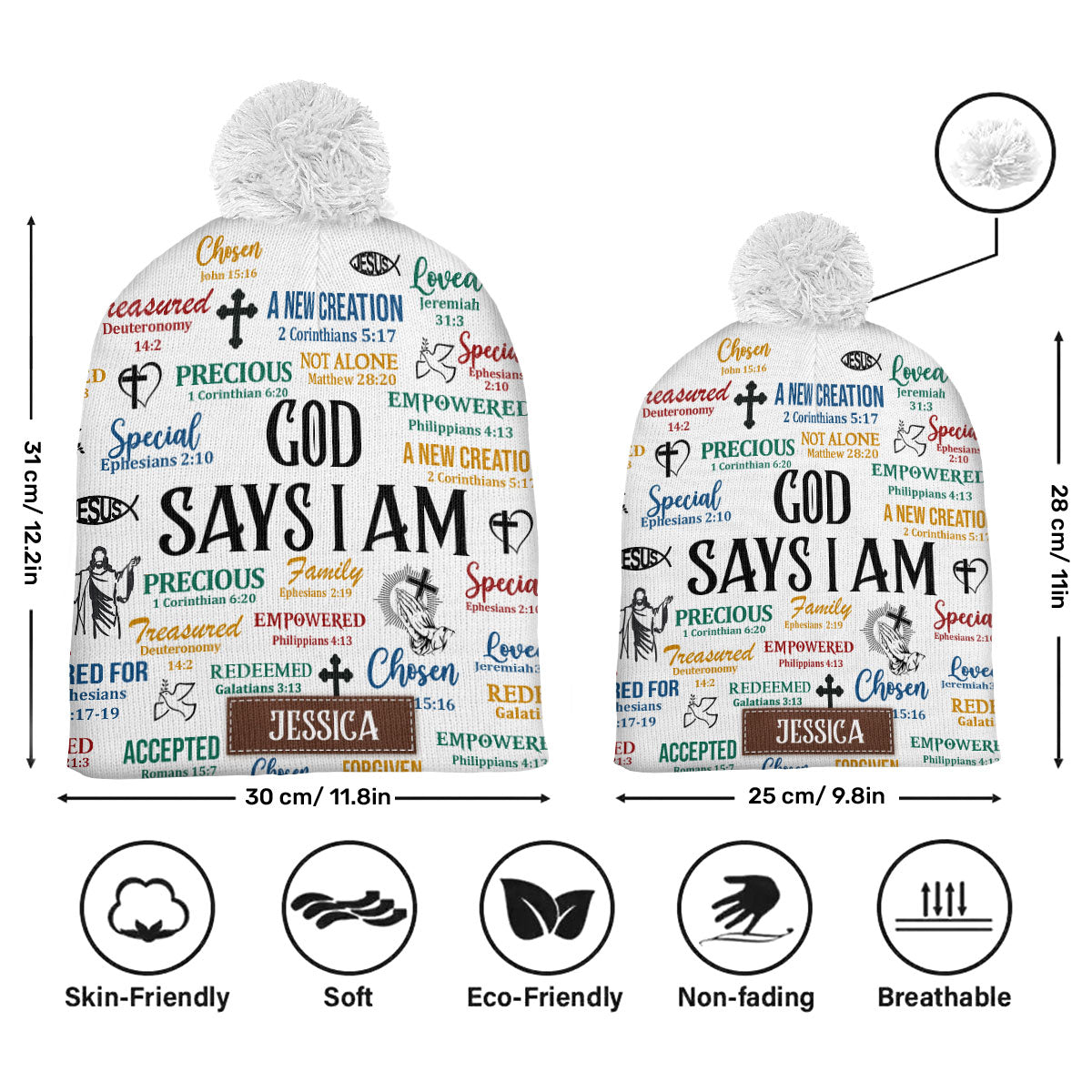 God Says I Am | Personalized Bobble Beanie Hat