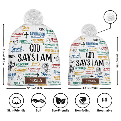 God Says I Am | Personalized Bobble Beanie Hat