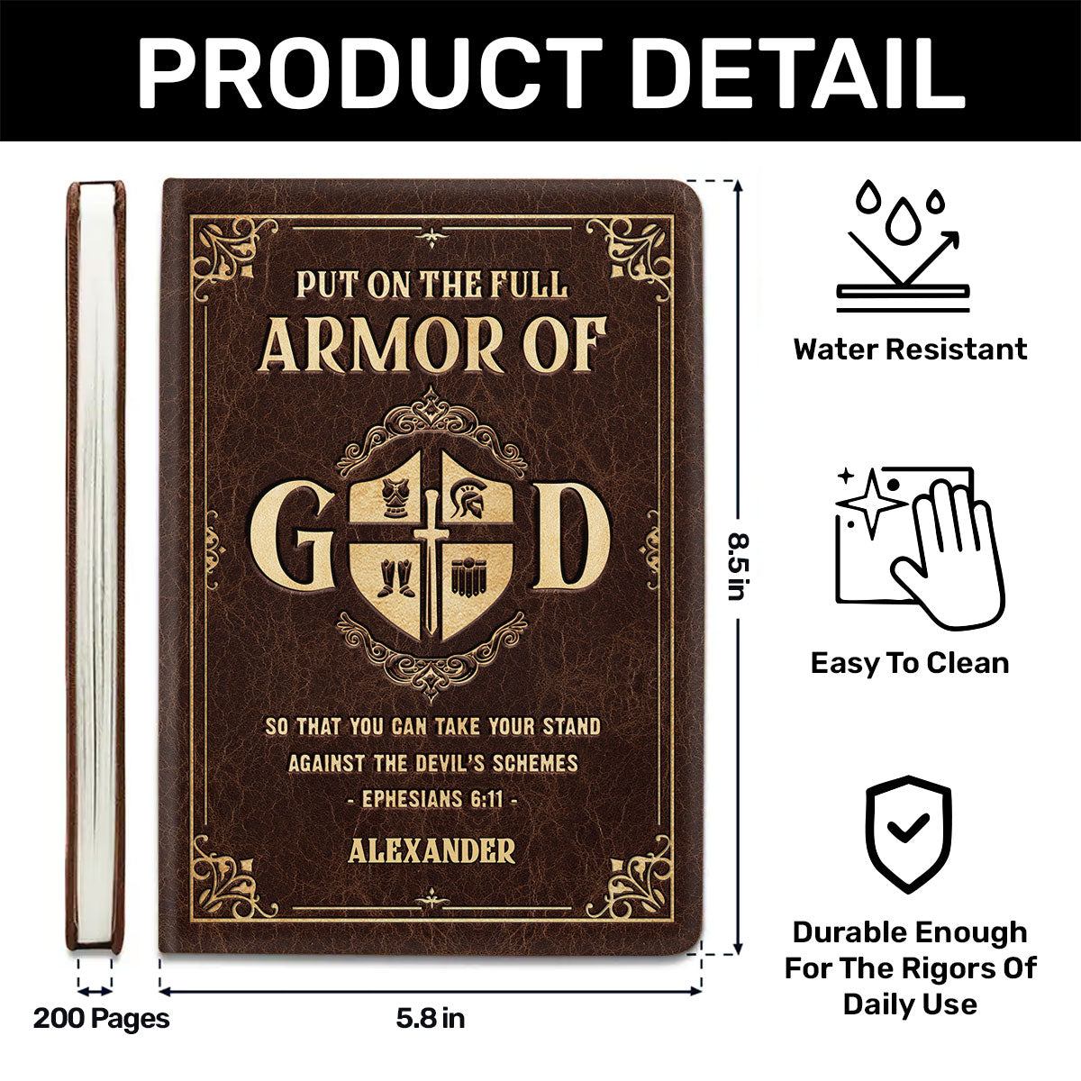 Armor Of God | Personalized Leather Cover Notebook