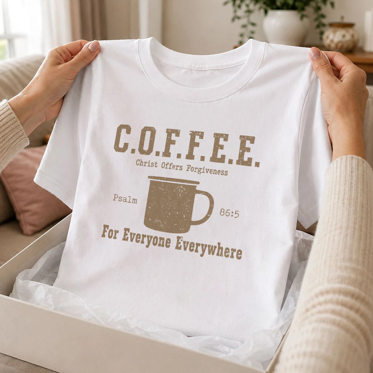 Coffee Christ Offers Forgiveness |  2D Unisex T-shirt