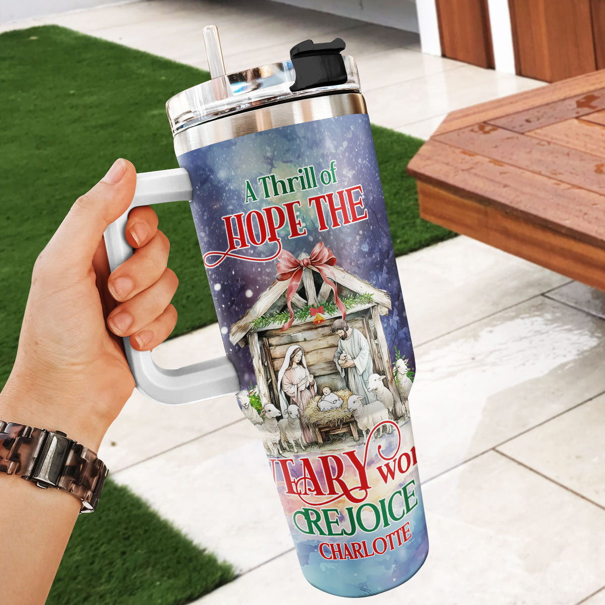 A Thrill Of Hope The Weary World Rejoice | Personalized Stainless Steel Tumbler