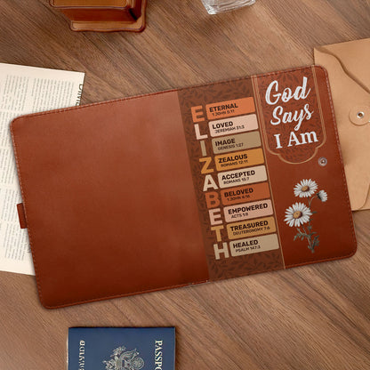 God Says I Am | Personalized Leather Notebook Cover With Pocket