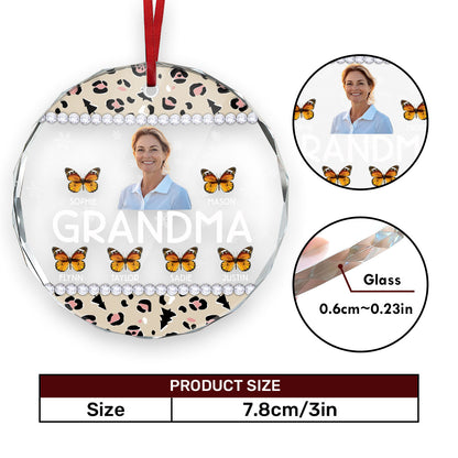 Grandma And Kids | Personalized 1-Side Round Glass Ornament JSURGOPHLN2613L