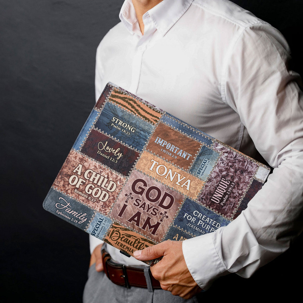 God Says I Am | Personalized Leather Button Padfolio JSLEPPH1868L