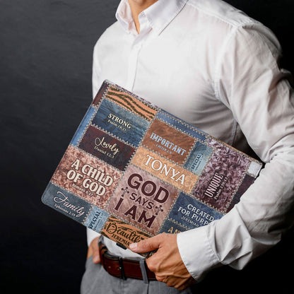 God Says I Am | Personalized Leather Button Padfolio JSLEPPH1868L