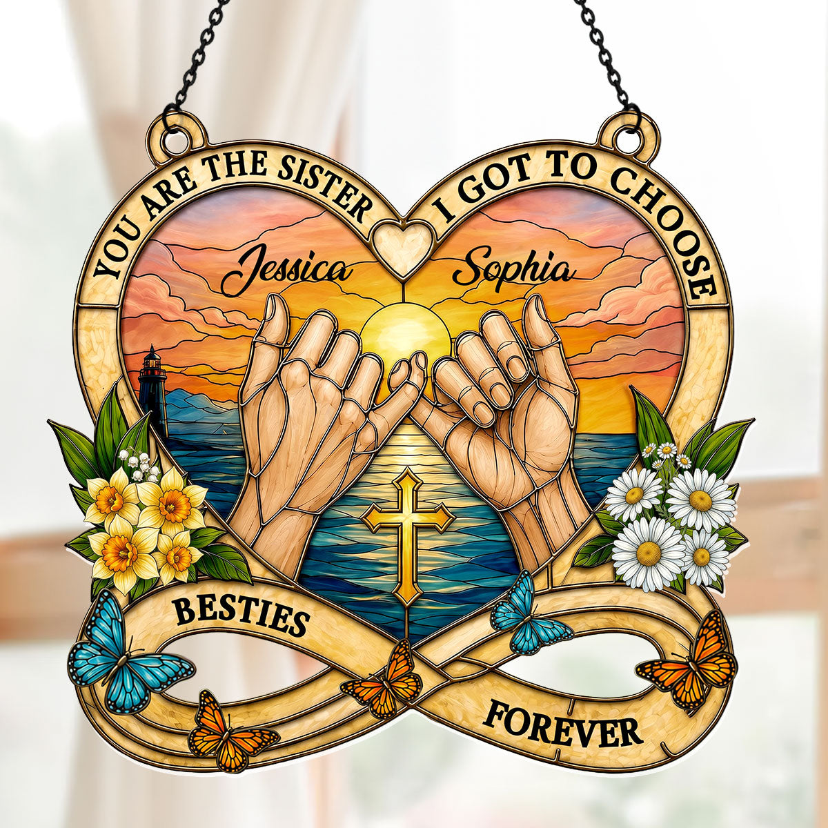 To My Bestie, Sister In Christ Birth Month Flower | Personalized Acrylic Suncatcher