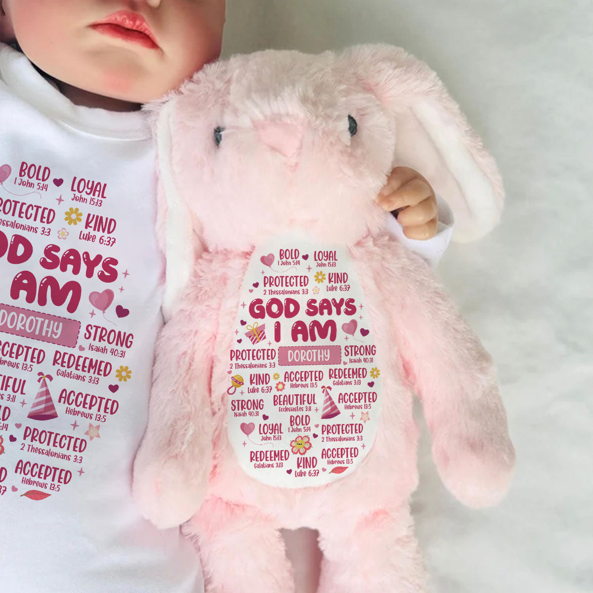 God Says I Am | Personalized Stuffed Bunny