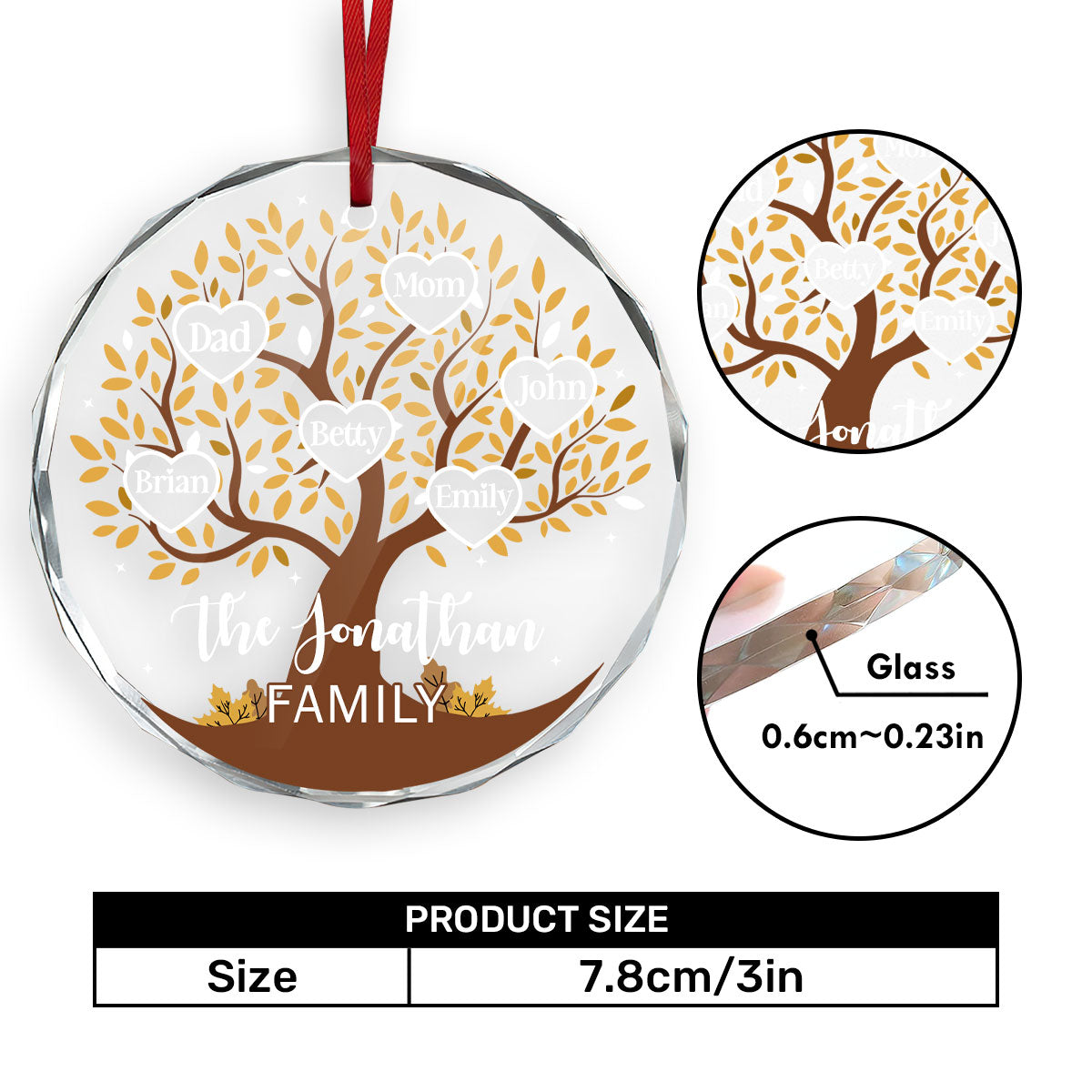 Family Tree A Family's Legacy Of Love | Personalized 1-Side Round Glass Ornament JSURGOPHLL2661T