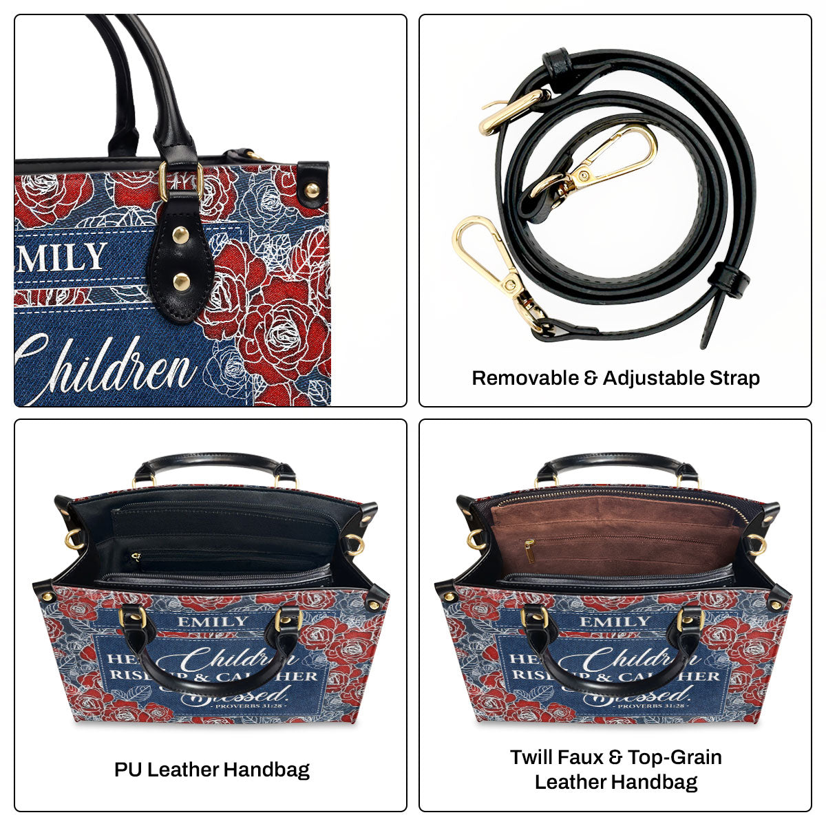 Jesuspirit | Personalized Leather Handbag With Zipper | Her Children Rise Up & Call Her Blessed LHBM789