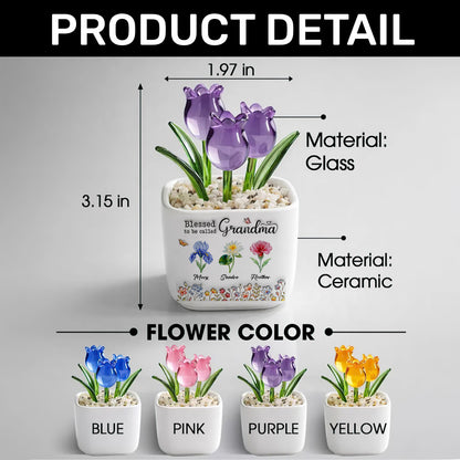 Blessed To Be Called Grandma | Personalized Glass Everlasting Tulips