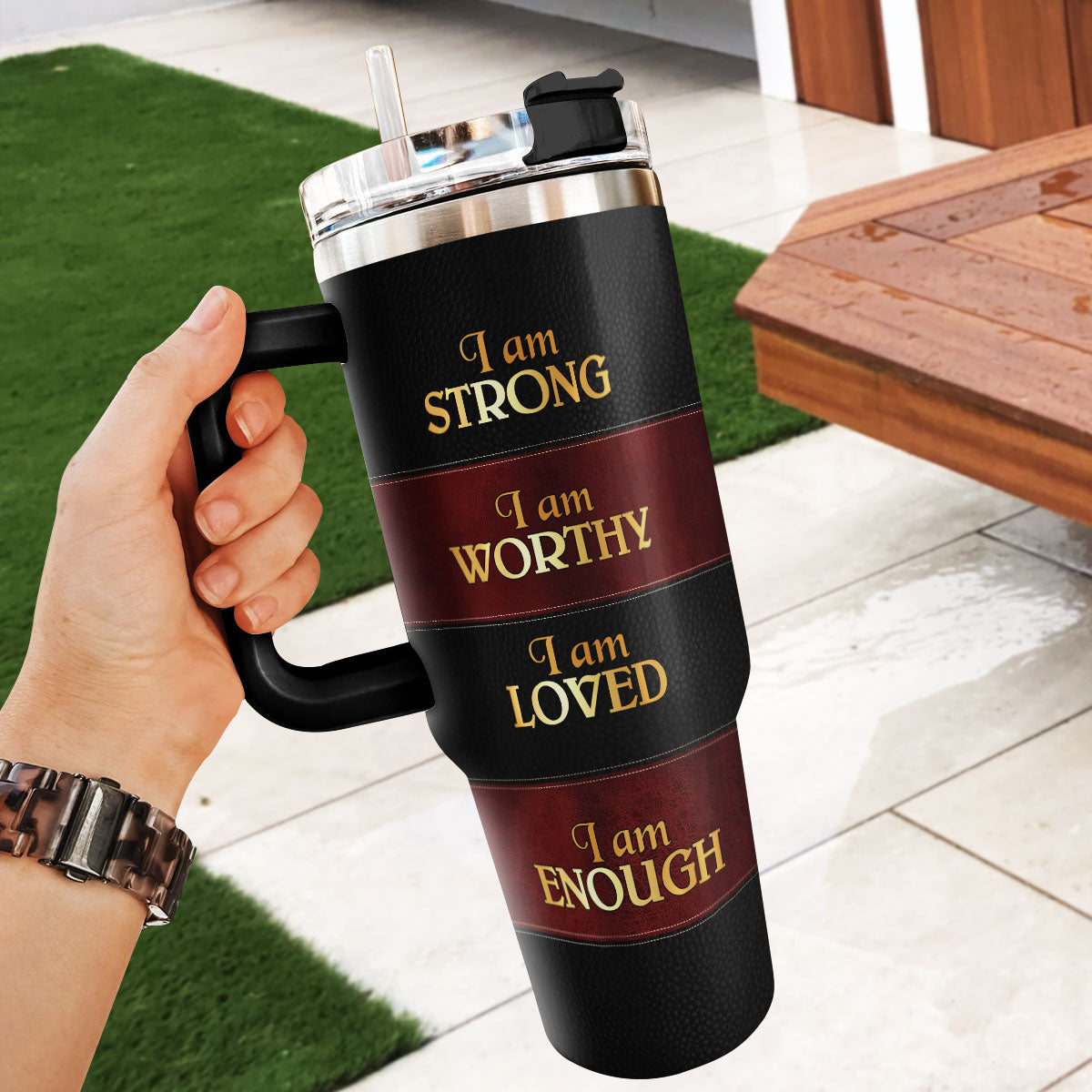 I Am Strong I Am Worthy I Am Loved I Am Enough | Personalized Stainless Steel Tumbler JSSSTAM1231L