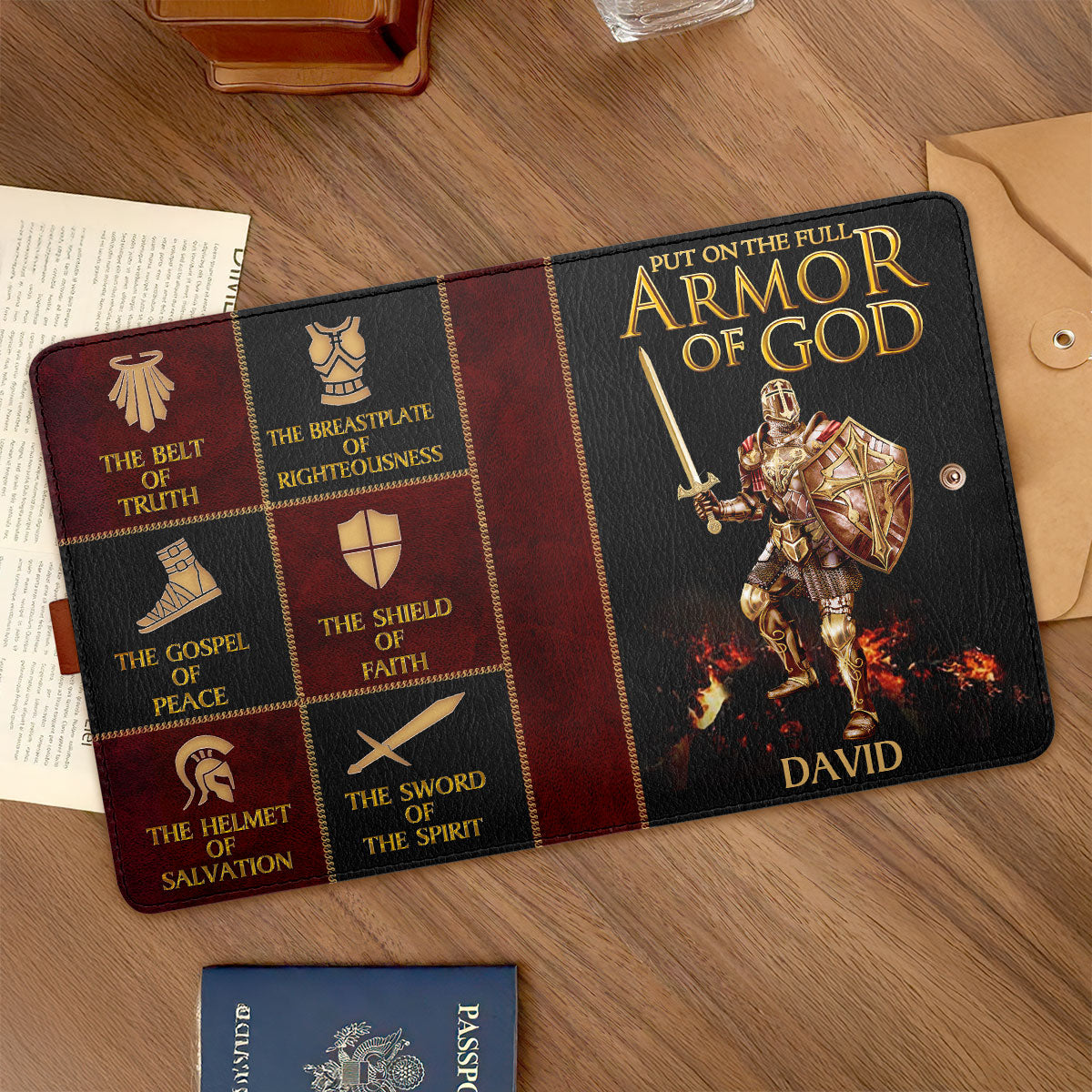 Put On The Full Armor Of God | Personalized Leather Notebook Cover With Pocket