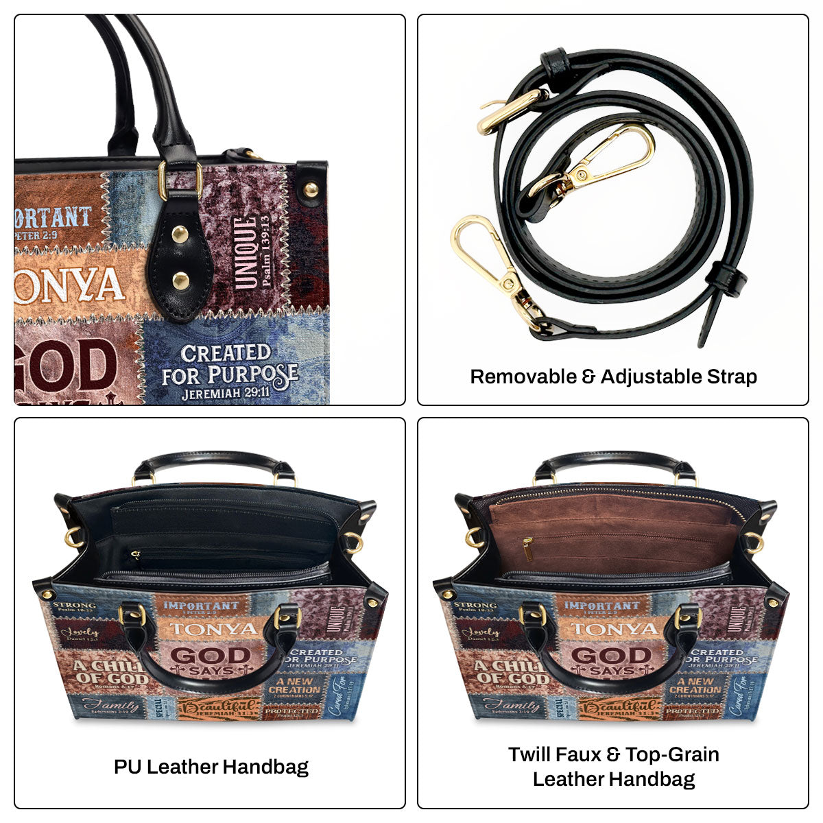 Jesuspirit | Personalized Leather Handbag With Zipper | God Says I Am LHBM793