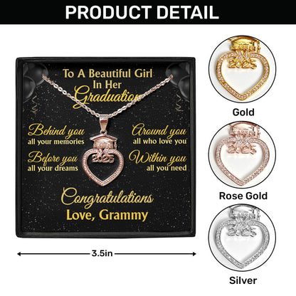To A Beautifull Girl In Her Graduation | Personalized Grad Cap Heart Necklace With Box&Card