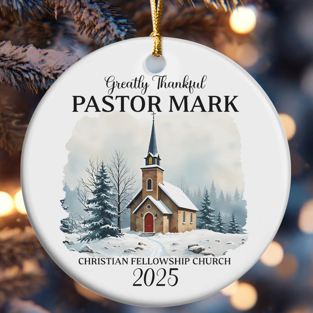 Greatly Thankful Pastor | Personalized Round Shaped Ceramic Ornament