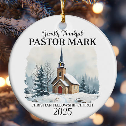 Greatly Thankful Pastor | Personalized Round Shaped Ceramic Ornament