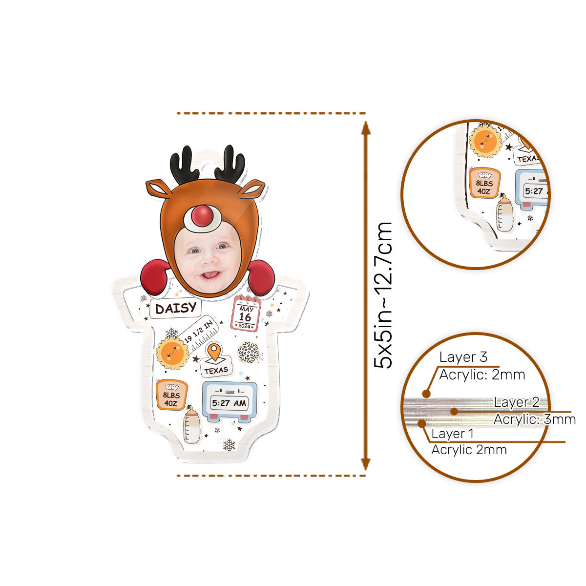 Baby 1st Christmas | Personalized 3 Layered Christmas Shaker Ornament