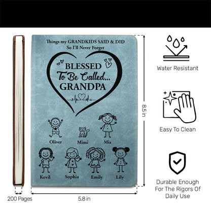 Blessed To Be Called Grandpa Grandma Grandkids Edition  | Personalized Leather Cover Notebook