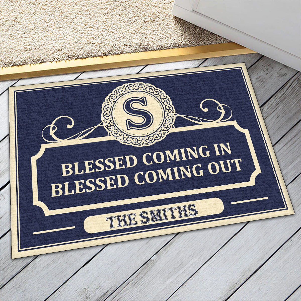 Blessed Coming In Blessed Coming Out | Personalized Doormat JSDMPTN1598TA