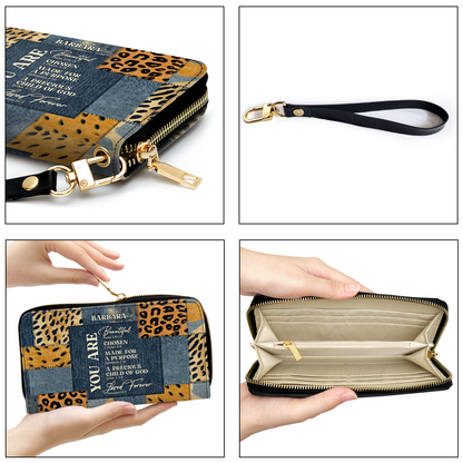 Personalized Leather Clutch Purse With Wristlet Strap Handle - You Are Beautiful