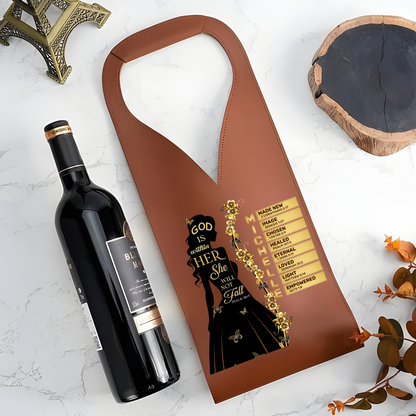 God Is Within Her She Will Not Fall | Personalized Leather Wine Bag