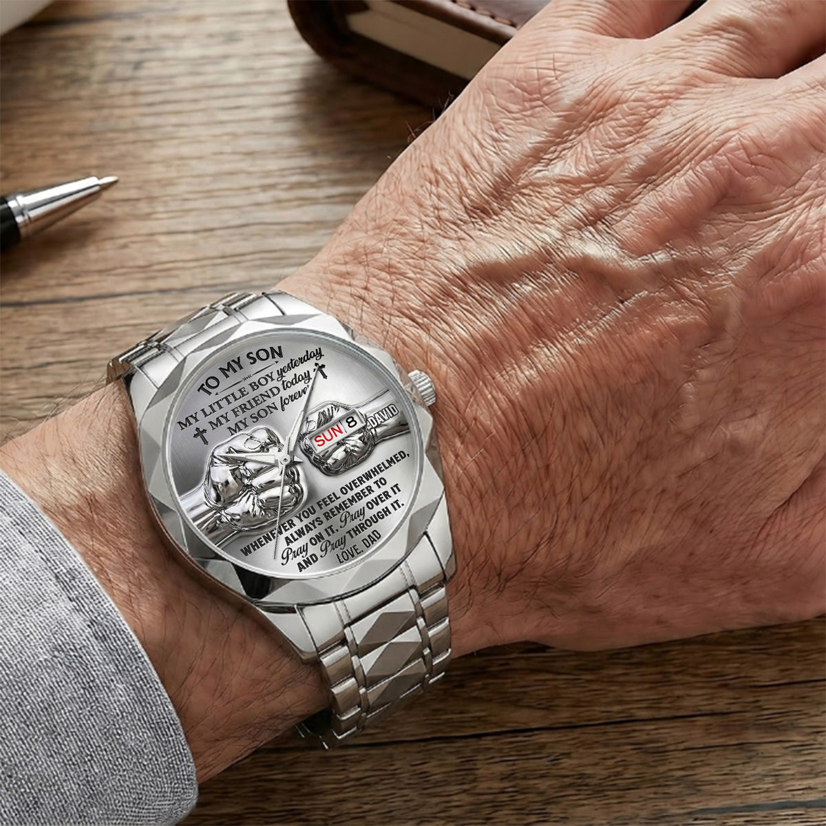 Pray On It Pray Over It Pray Through It | Personalized Men's Wrist Watch