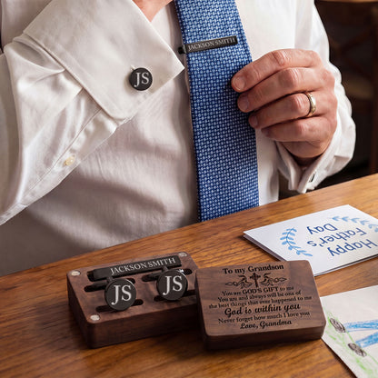 You Are God's Gift To Me | Personalized Tie Clip & Cufflinks Set