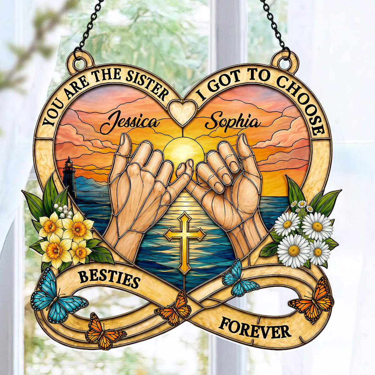To My Bestie, Sister In Christ Birth Month Flower | Personalized Acrylic Suncatcher