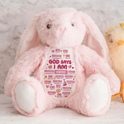 God Says I Am | Personalized Stuffed Bunny