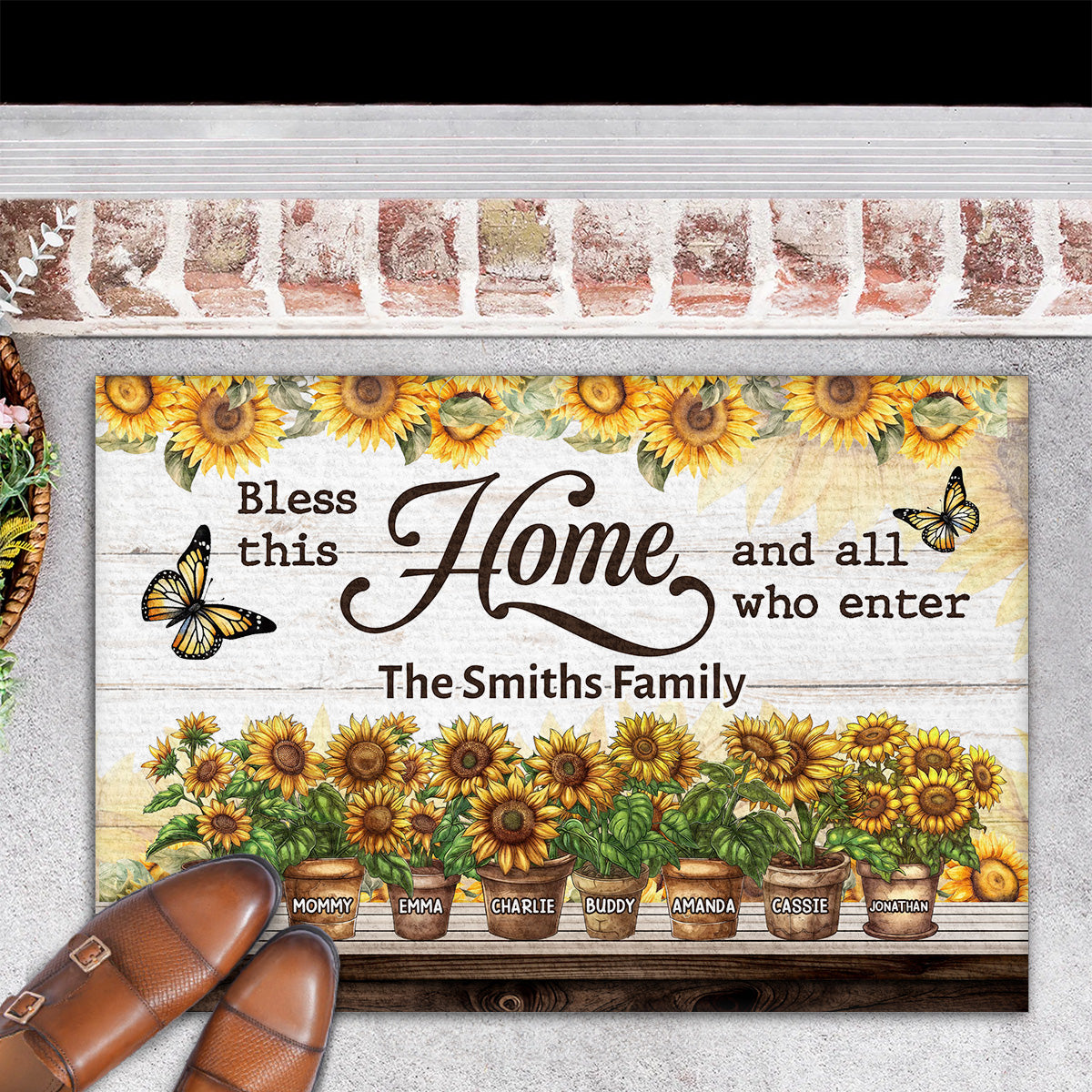 Bless This Home Sunflowers | Personalized Doormat JSDMHLTN1795L