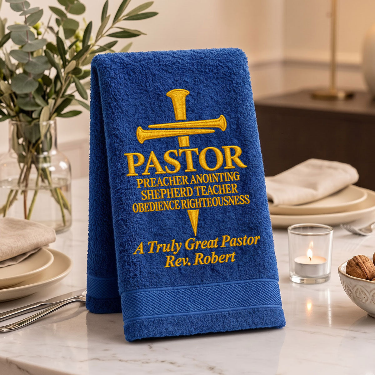 Honoring A Faithful Servant Pastor | Personalized Embroidered Fingertip Towel