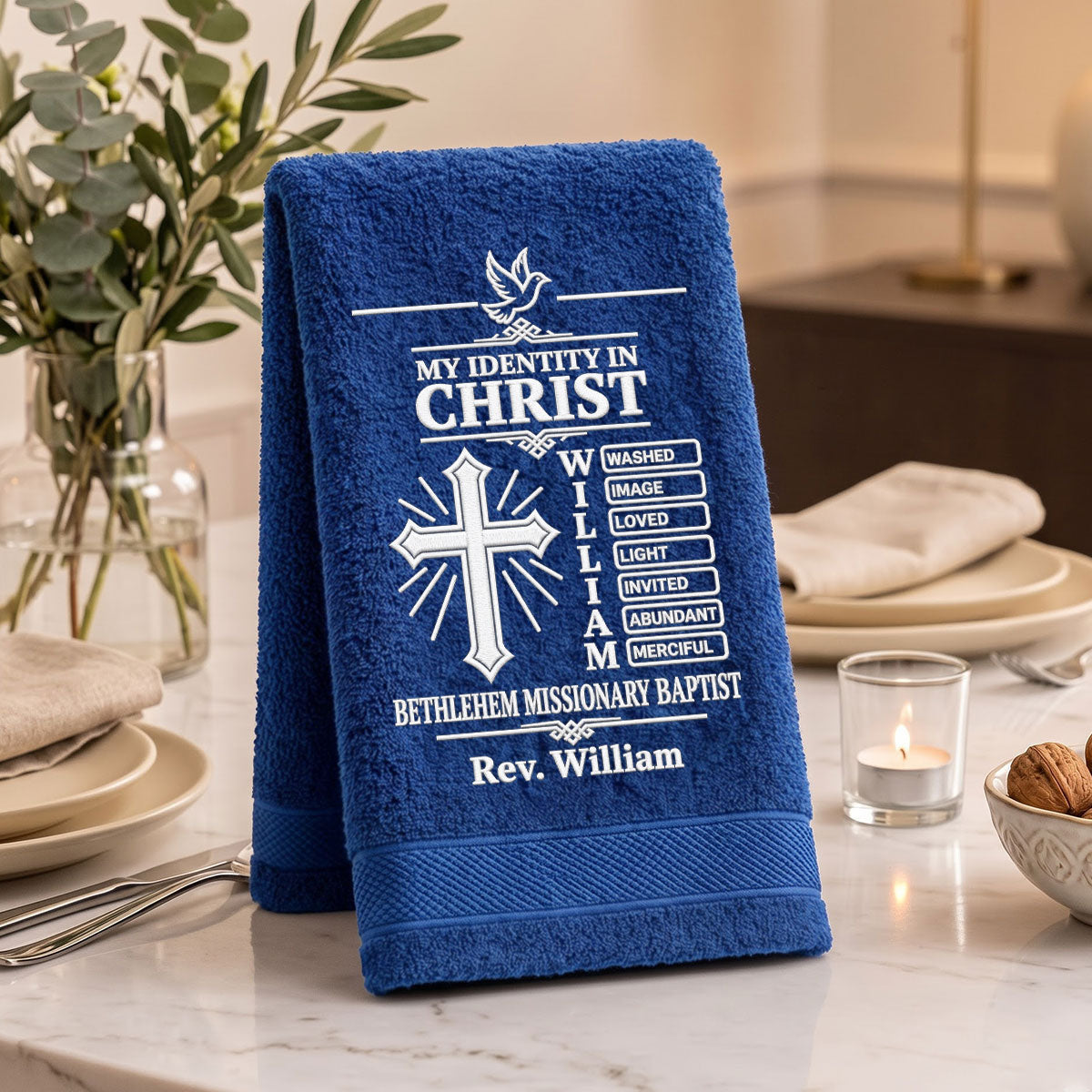 Chosen And Redeemed In Christ | Personalized Embroidered Fingertip Towel