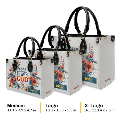 Jesuspirit | Personalized Leather Handbag With Zipper | Be Still And Know That I Am God LHBM780