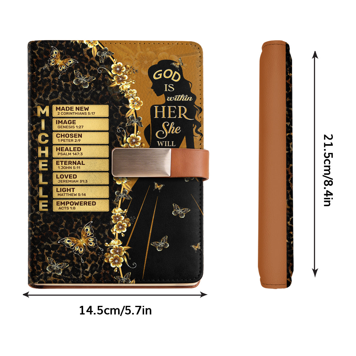 God Is Within Her She Will Not Fall | Personalized Leather Notebook & Pen Set
