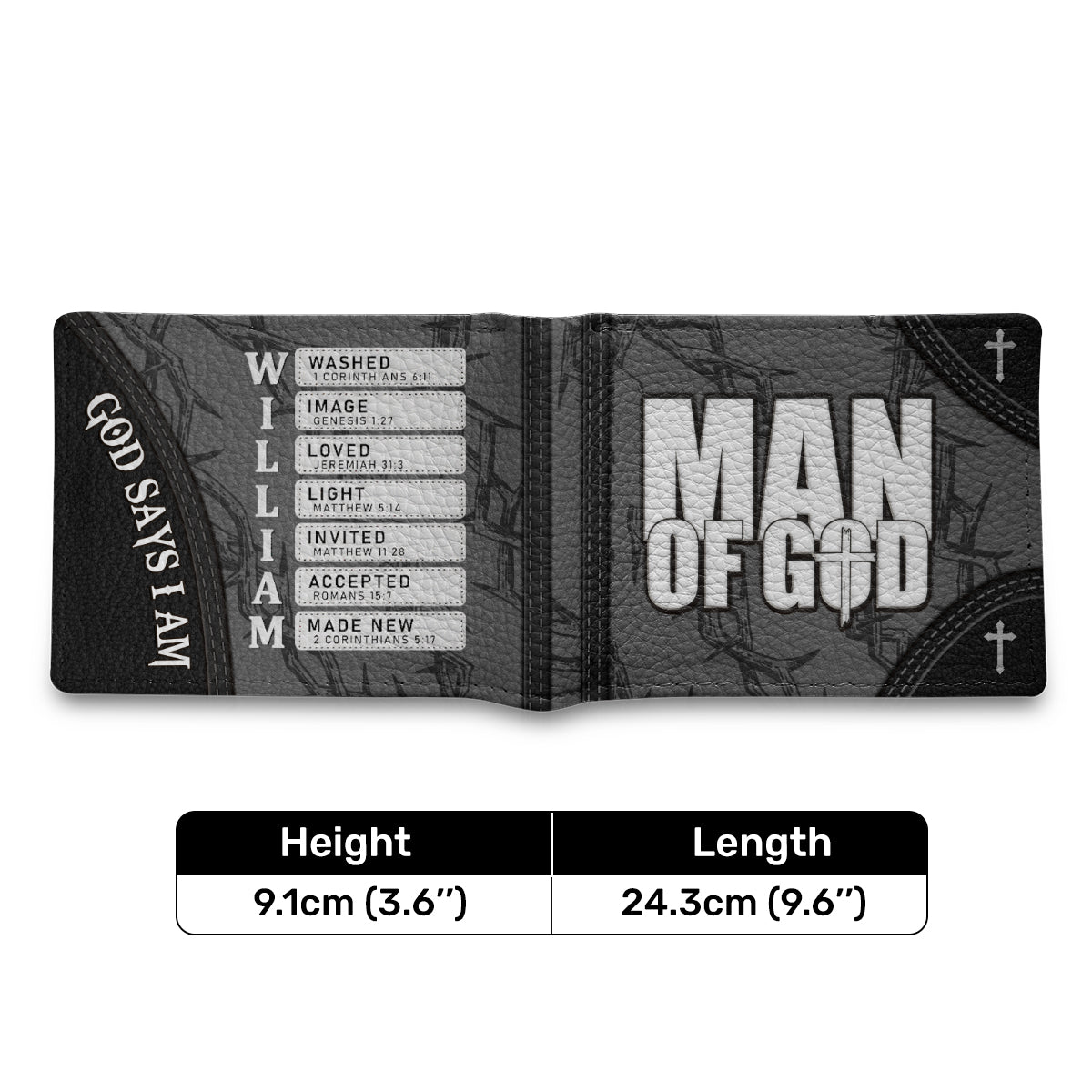 God Says I Am | Personalized Leather Folded Wallet