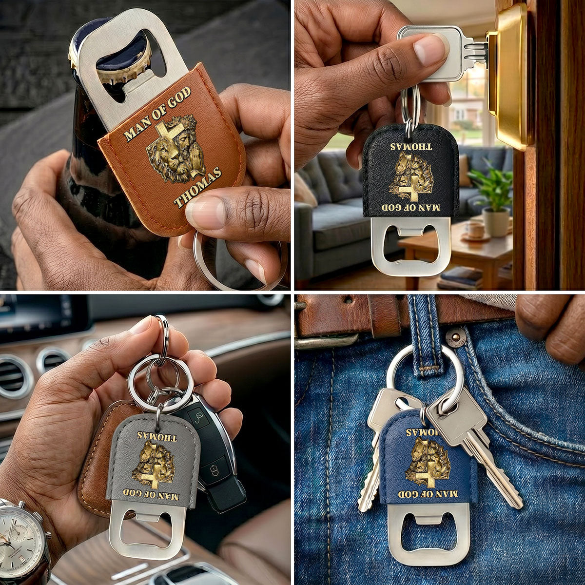 Man Of God | Personalized Leather Opener Keychain