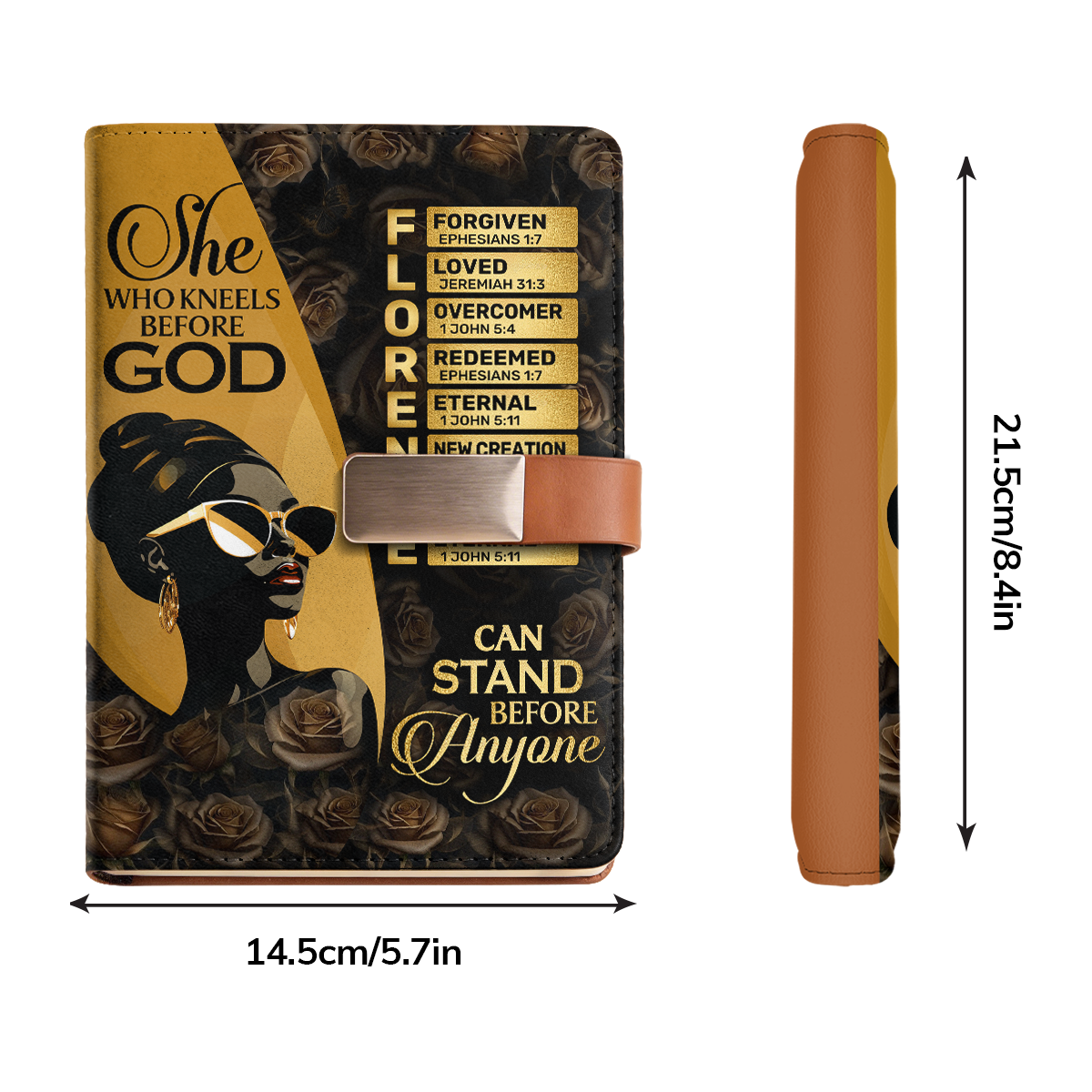 She Who Kneels Before God Can Stand Before Anyone | Personalized Leather Notebook & Pen Set