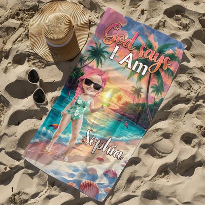 God Says I Am  | Personalized Beach Towel