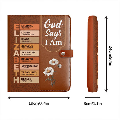 God Says I Am | Personalized Leather Notebook Cover With Pocket