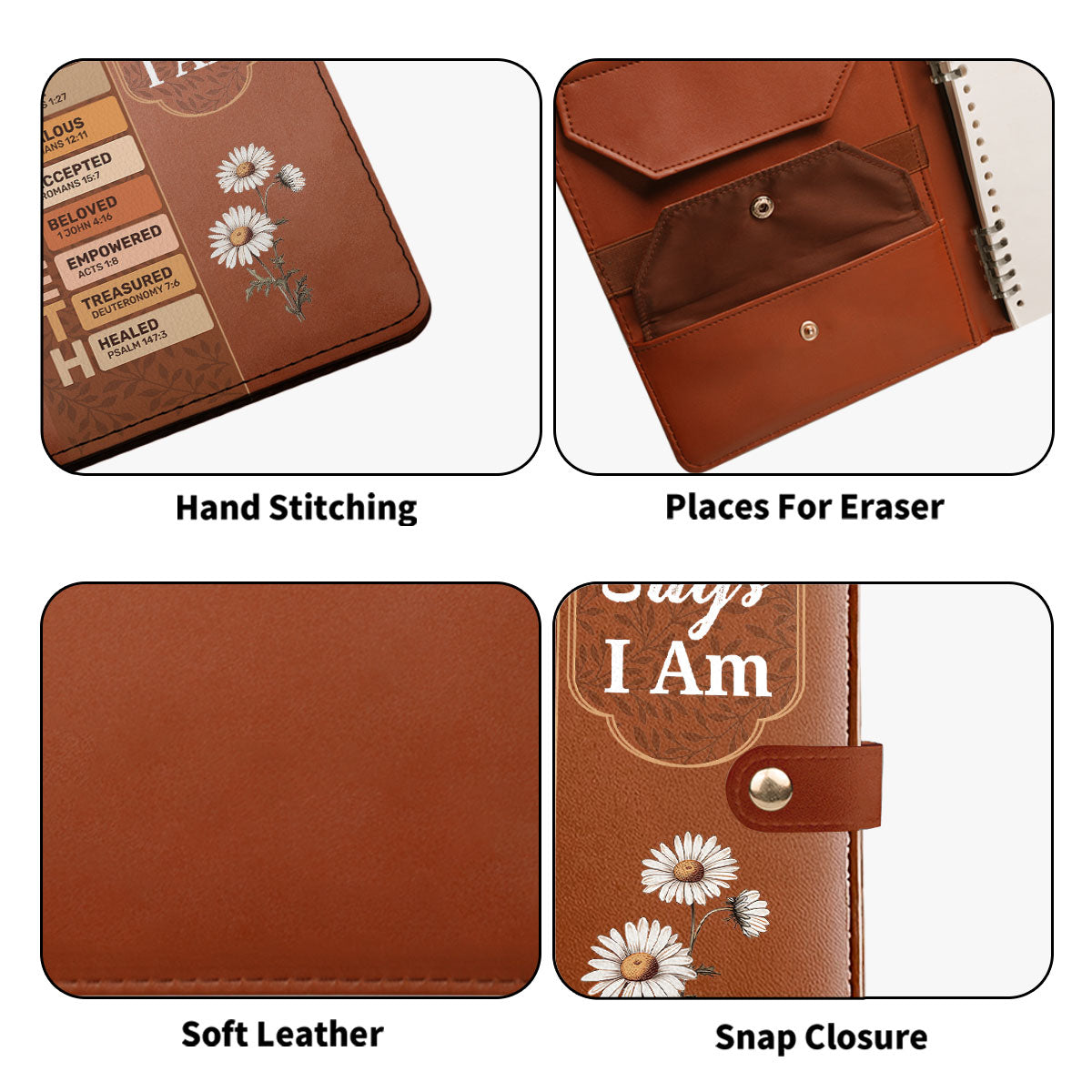 God Says I Am | Personalized Leather Notebook Cover With Pocket