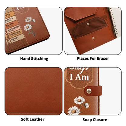 God Says I Am | Personalized Leather Notebook Cover With Pocket